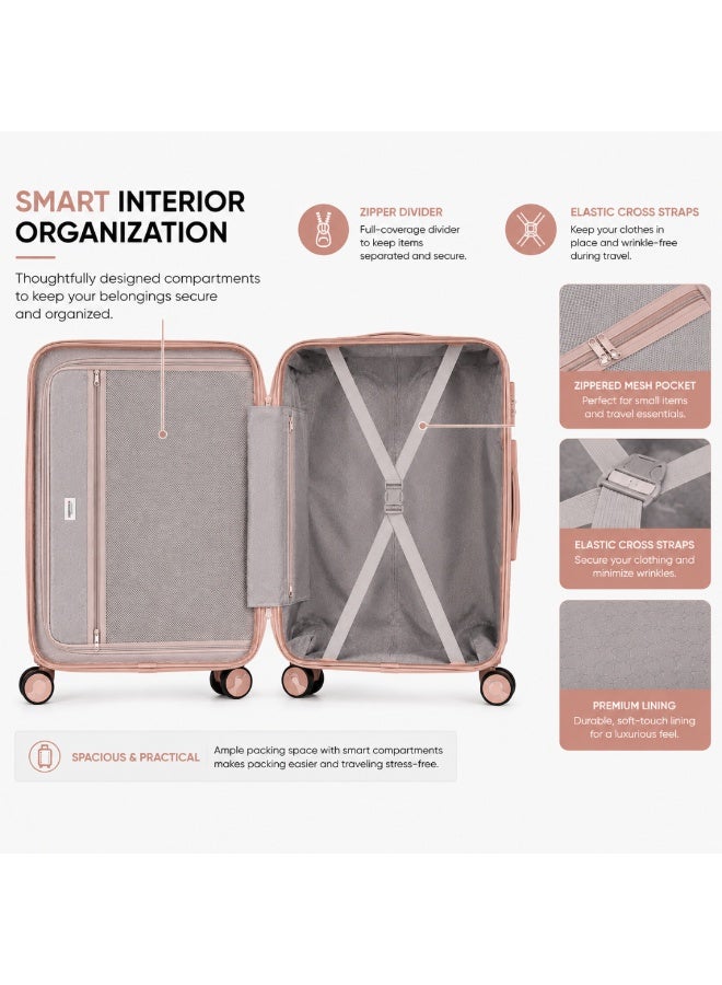 VELMORE 3 Piece Polypropylene Hard Side Luggage Set - Lightweight Spinner Suitcases with 360° Wheels | Durable Trolley Bags for Secure Travel (Small, Medium, Large) - Rose Gold - Image 5