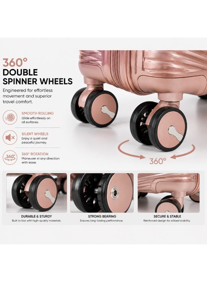 VELMORE 3 Piece Polypropylene Hard Side Luggage Set - Lightweight Spinner Suitcases with 360° Wheels | Durable Trolley Bags for Secure Travel (Small, Medium, Large) - Rose Gold - Image 3