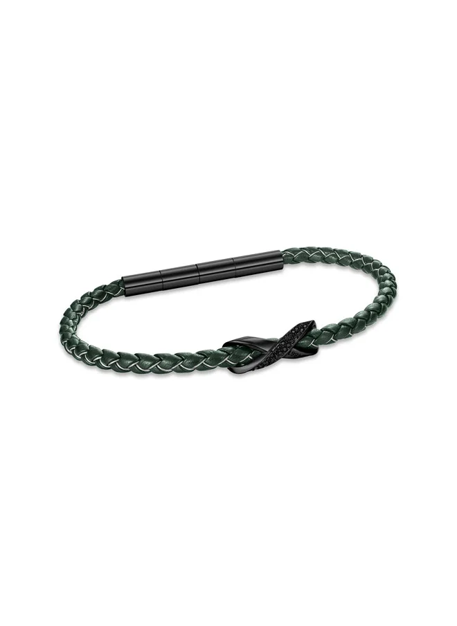 CERRUTI 1881 Franco Black and Green Leather Bracelet