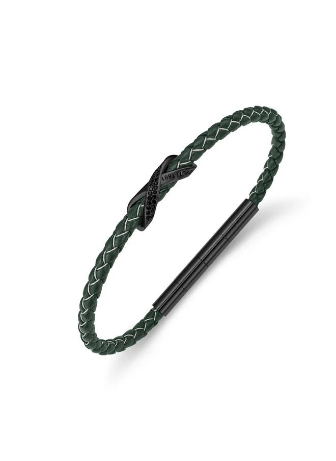 شيروتي 1881 Franco Black and Green Leather Bracelet