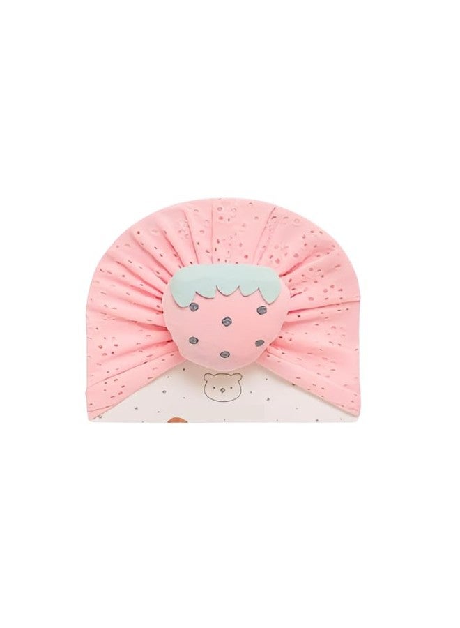 BABY STATION Cotton Turban Hat with Flower - Soft Unisex Baby Cap (0-3 Years) Light Pink - Image 1