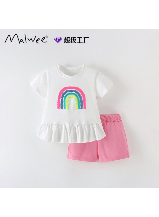 Girls Two-piece Round Neck Short Sleeve Summer Casual Children Suit