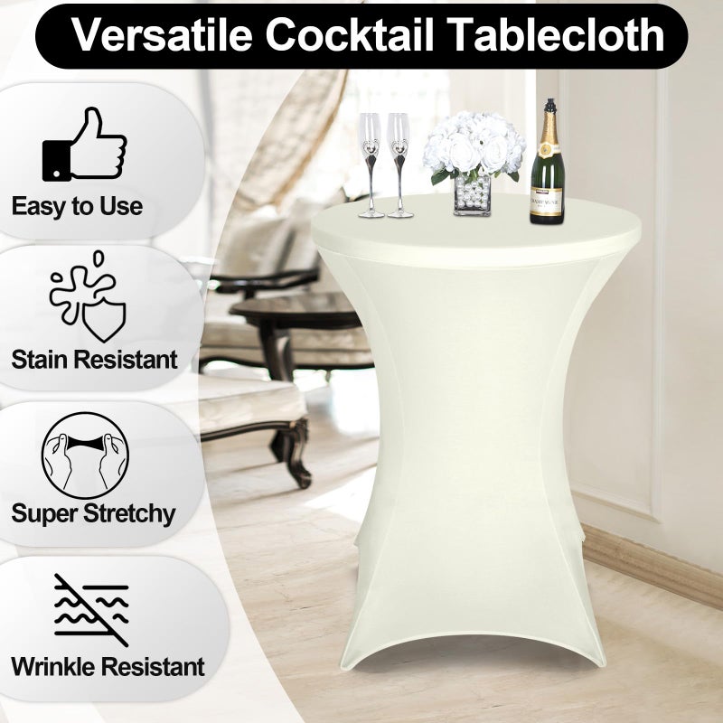 FestiCorp 2 Pack Spandex Cream Table Cover  Cocktail Fitted Tablecloths  Round Highboy Stretch Table Covers Cloths for Party  DJ  Bar  Wedding  Birthday  Banquet  30""-32"" Diameter x 40""-43"" Height - Image 1