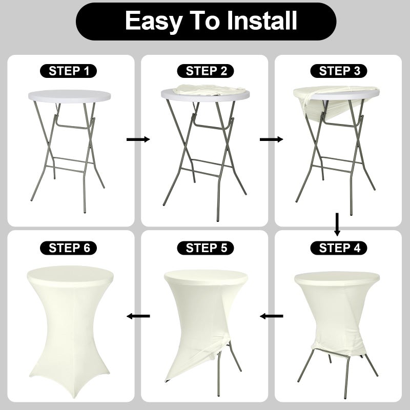 FestiCorp 2 Pack Spandex Cream Table Cover  Cocktail Fitted Tablecloths  Round Highboy Stretch Table Covers Cloths for Party  DJ  Bar  Wedding  Birthday  Banquet  30""-32"" Diameter x 40""-43"" Height - Image 4