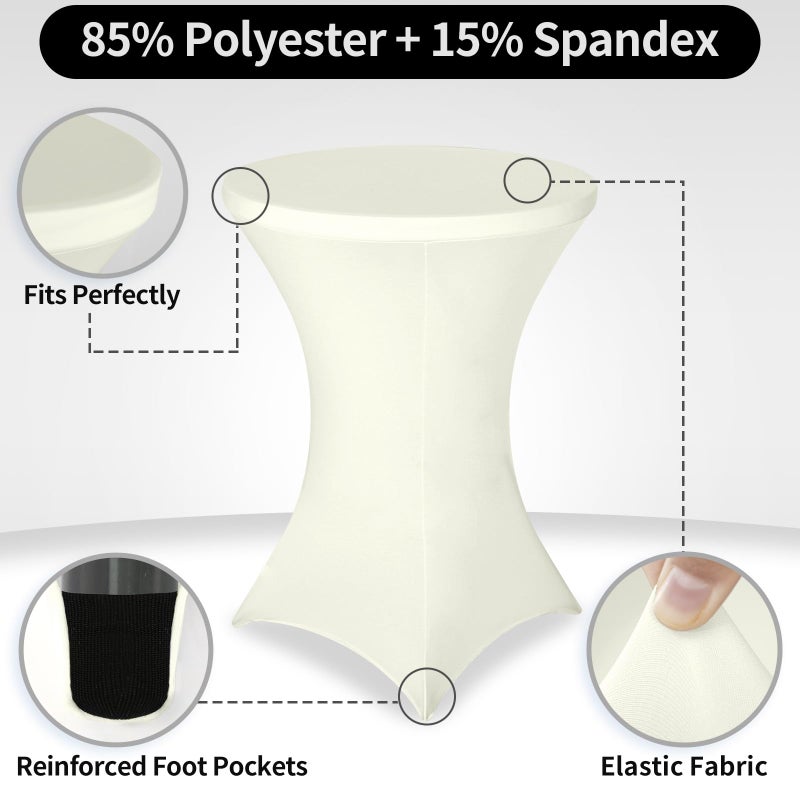 FestiCorp 2 Pack Spandex Cream Table Cover  Cocktail Fitted Tablecloths  Round Highboy Stretch Table Covers Cloths for Party  DJ  Bar  Wedding  Birthday  Banquet  30""-32"" Diameter x 40""-43"" Height - Image 3