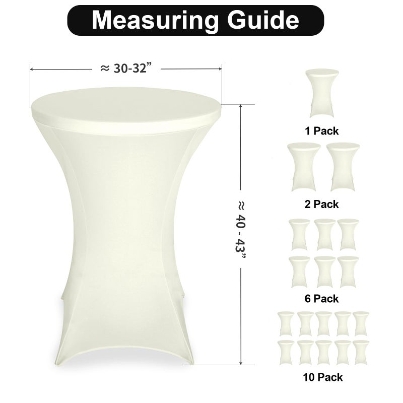 FestiCorp 2 Pack Spandex Cream Table Cover  Cocktail Fitted Tablecloths  Round Highboy Stretch Table Covers Cloths for Party  DJ  Bar  Wedding  Birthday  Banquet  30""-32"" Diameter x 40""-43"" Height - Image 2