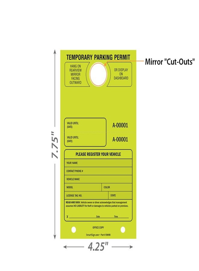 SmartSign (Pack of 50) Temporary Parking Permit Company Name, Your Address and Number Large Hang Tags | 4.25" x 7.75" Paper, Car Parking Passes with Tear Off Stub, Fluorescent Lemon Yellow - Image 4