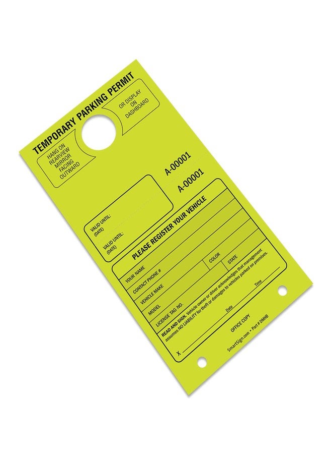 SmartSign (Pack of 50) Temporary Parking Permit Company Name, Your Address and Number Large Hang Tags | 4.25" x 7.75" Paper, Car Parking Passes with Tear Off Stub, Fluorescent Lemon Yellow - Image 2
