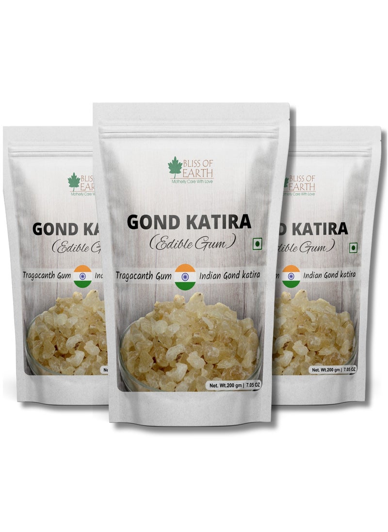 BLISS OF EARTH Gond Katira Edible Gum Tragacanth Gum Gond for Laddu Making and Sweets 3X200Gm  - Image 1