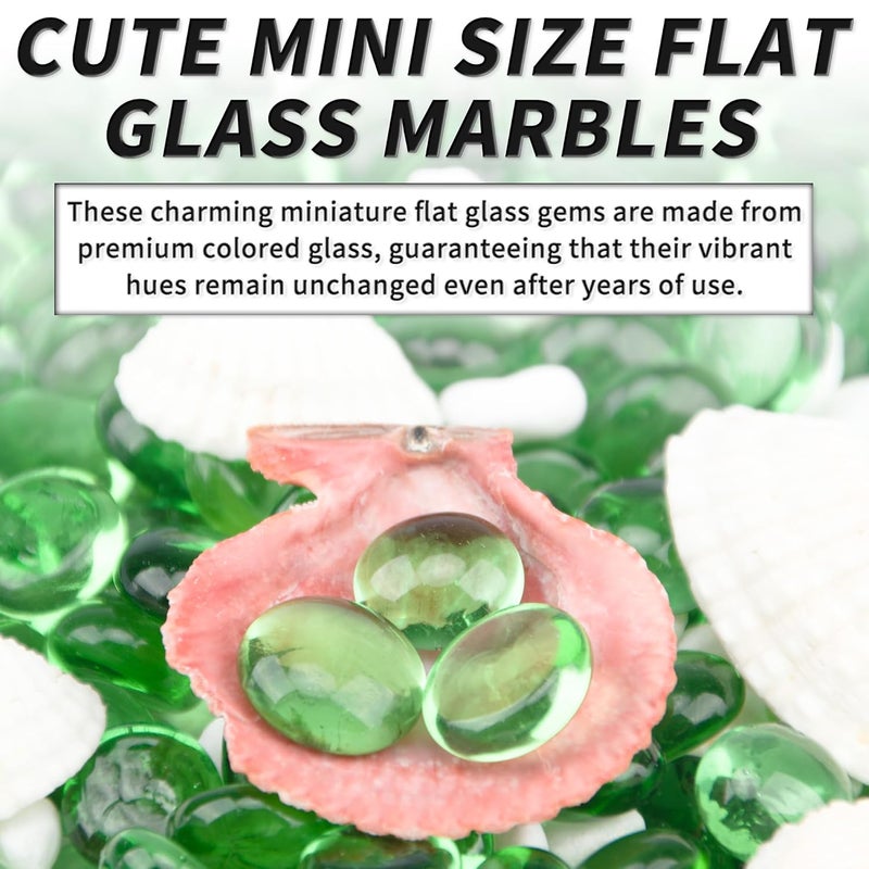 Foncomy 1 LB Green Flat Glass Beads, 160-180PCS Small Glass Marbles, Mini Flat Round Pebbles for Vase Filler and Floral, Fish Tank Rocks Decorative Gemstones for Home and Aquarium Décor - Image 5