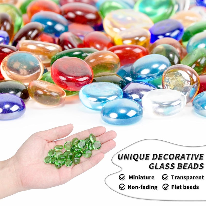 Foncomy 1 LB Green Flat Glass Beads, 160-180PCS Small Glass Marbles, Mini Flat Round Pebbles for Vase Filler and Floral, Fish Tank Rocks Decorative Gemstones for Home and Aquarium Décor - Image 3