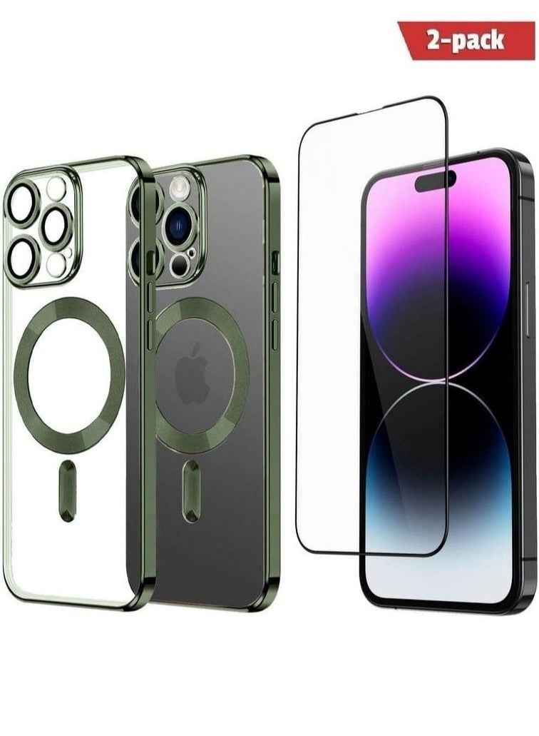 DUSALA 2Pack for iPhone 14 Pro Magsafe Case and Screen Protector Clear Electroplating Frame Wireless Charging Cover with Tempered Glass - Image 1