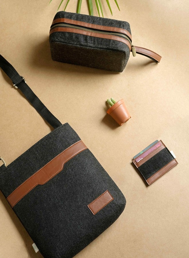 OON The Day to Day Choice Gift Hamper for Diwali Festival Unisex Eco-Felt & Vegan Leather Products - Combo Pack of 3(Pouch,Sling Bag,Card Holder) Black - Image 3