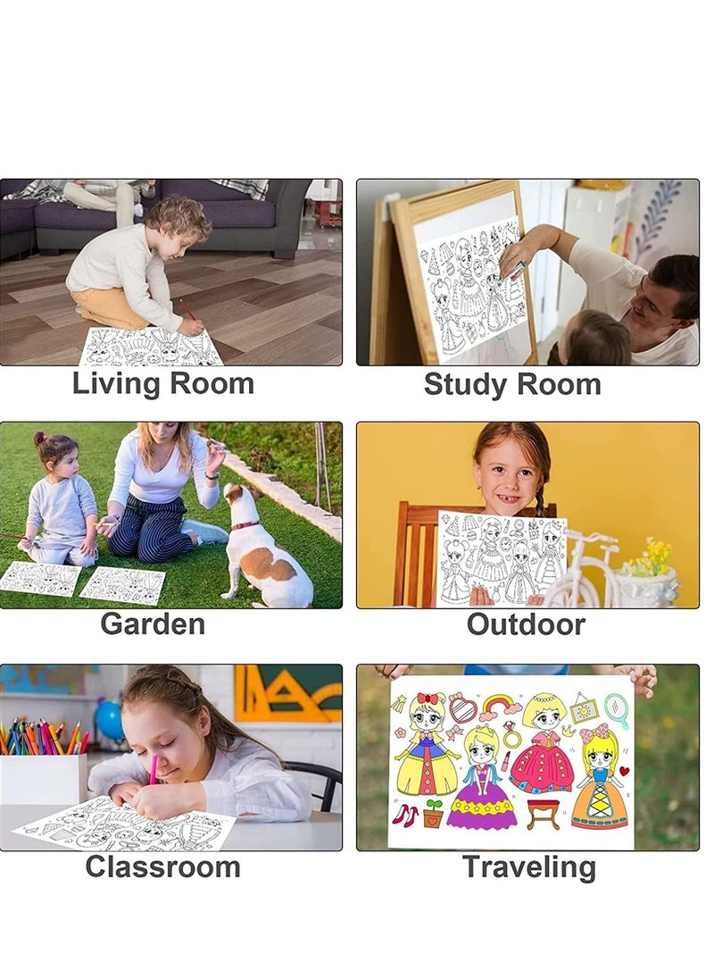 Soofam لفة ورق التلوين للأطفال، لفة ورق رسم للأطفال، ورق تعبئة ملون للرسم اللاصق بنفسك، ألعاب تعليمية إبداعية مبكرة للأطفال الصغار (قطعتان من الأميرات والسلع اليومية)  - Image 5