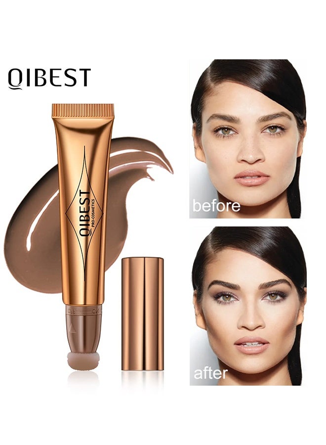 QiBest Blusher Highlighter with Cushion Applicator Attached Easy to Blend Long Lasting & Smooth Natural Matte Finish Lightweight Super Silky Cream Contour Multifunctional Makeup Pen Stick #01 - Image 1