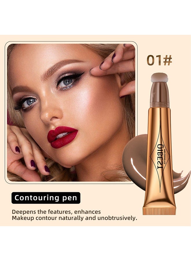 QiBest Blusher Highlighter with Cushion Applicator Attached Easy to Blend Long Lasting & Smooth Natural Matte Finish Lightweight Super Silky Cream Contour Multifunctional Makeup Pen Stick #01 - Image 2