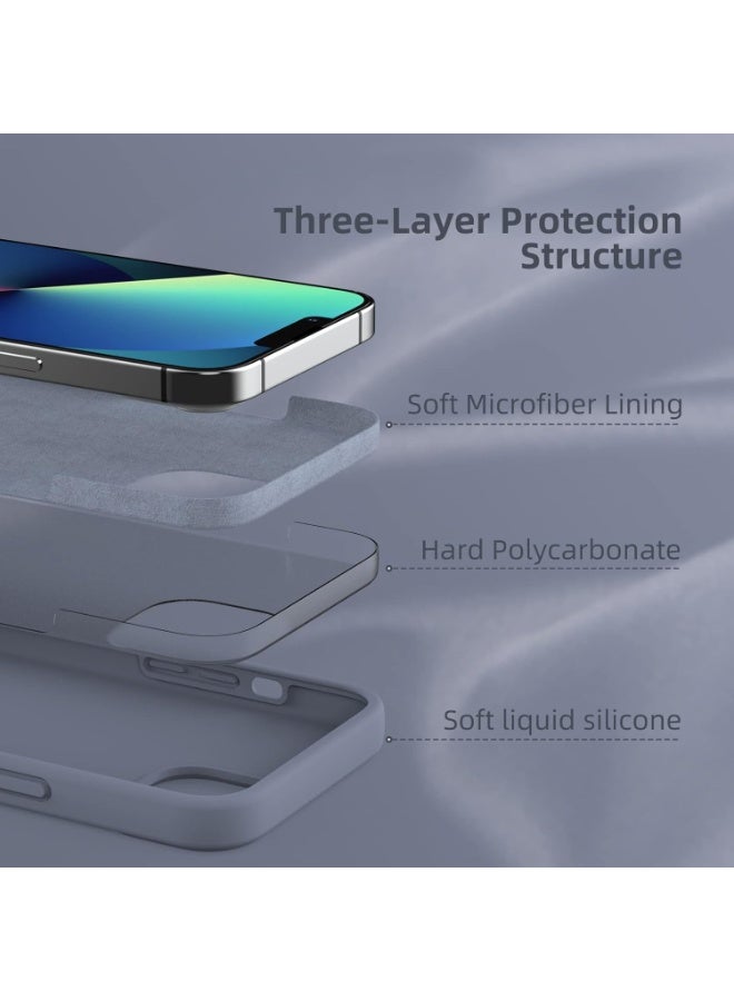 Compatible with iPhone 13/14 Case 6.1 Inch Slim Liquid Silicone 4 Layers Soft Gel Rubber Shockproof Protective Phone Case with Anti Scratch Microfiber Lining (Blue Grey) - Image 4