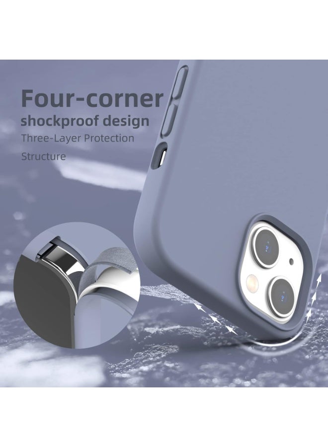 Compatible with iPhone 13/14 Case 6.1 Inch Slim Liquid Silicone 4 Layers Soft Gel Rubber Shockproof Protective Phone Case with Anti Scratch Microfiber Lining (Blue Grey) - Image 3