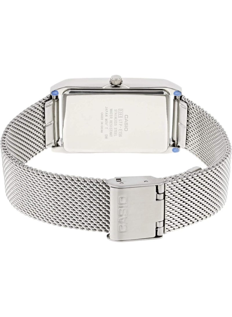 كاسيو Analog Women’s Watch LTP‑E156M‑7ADF, 25 mm Silver Rectangular Dial, Stainless Steel Case & Stainless Steel Mesh Band, Water Resistant - Image 3