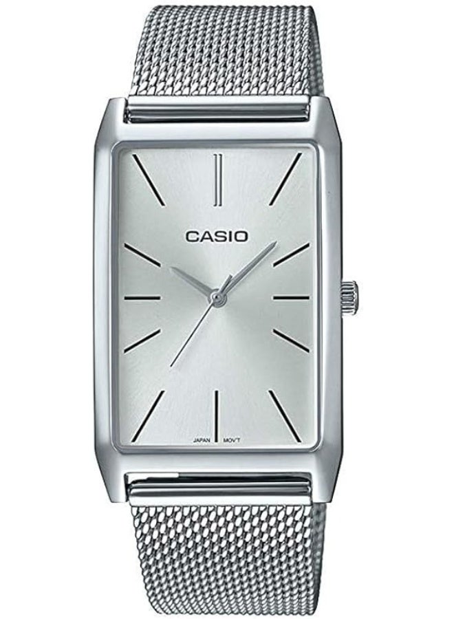 كاسيو Analog Women’s Watch LTP‑E156M‑7ADF, 25 mm Silver Rectangular Dial, Stainless Steel Case & Stainless Steel Mesh Band, Water Resistant - Image 2