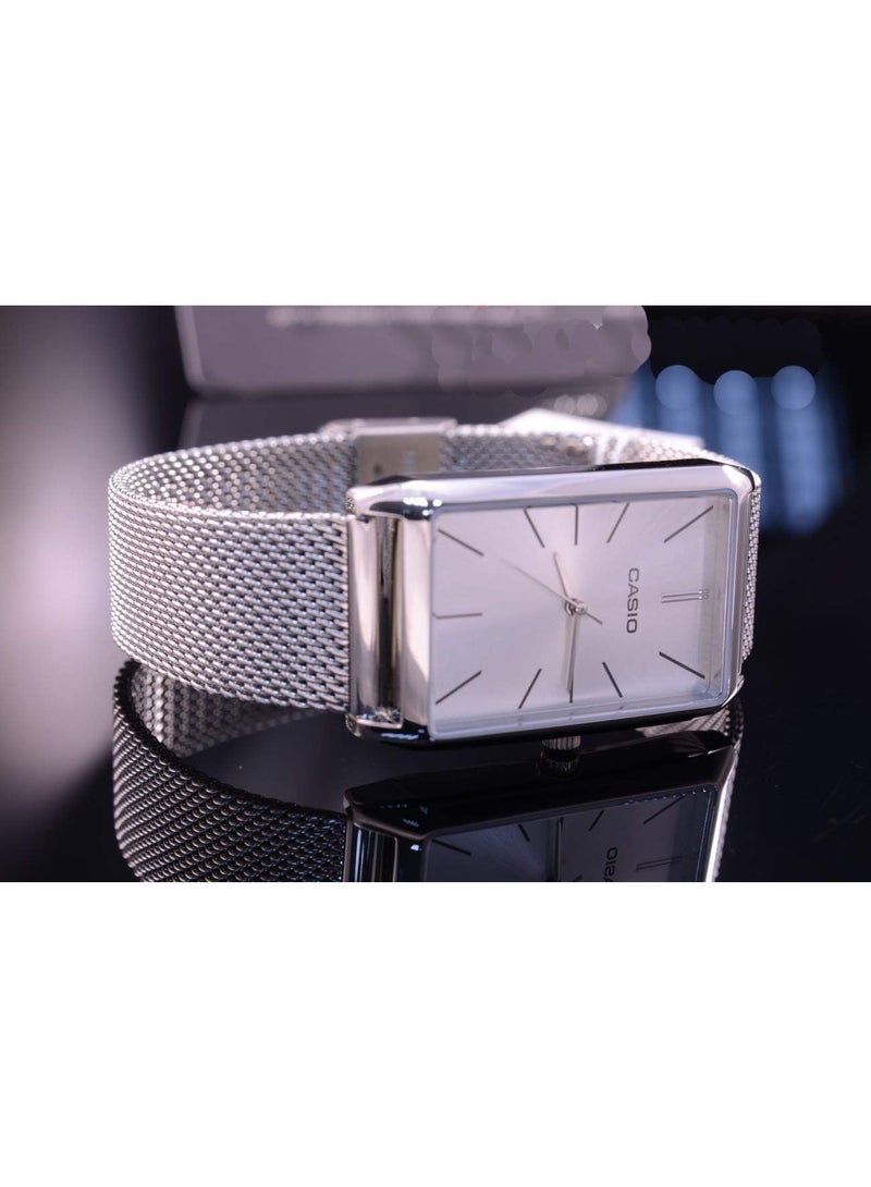 كاسيو Analog Women’s Watch LTP‑E156M‑7ADF, 25 mm Silver Rectangular Dial, Stainless Steel Case & Stainless Steel Mesh Band, Water Resistant - Image 5