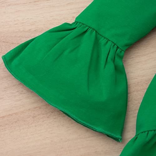 Noubeau Toddler Baby Girl St.Patrick's Day Outfits Solid Tunic Top Dress Lucky Clover Shamrock Four-Leaf Flared Pants Scarf Sets (Shamrock- 2, 12-18 Months) - Image 5