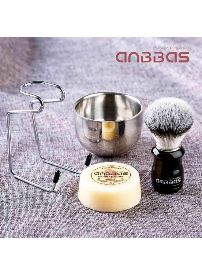 Anbbas 4in1 Vegan Style Synthetic Badger Hair Shaving Brush, Stainless Steel Shaving Stand Milk Shaving Soap and Bowl Set for Men Close Shave Kit - Image 2