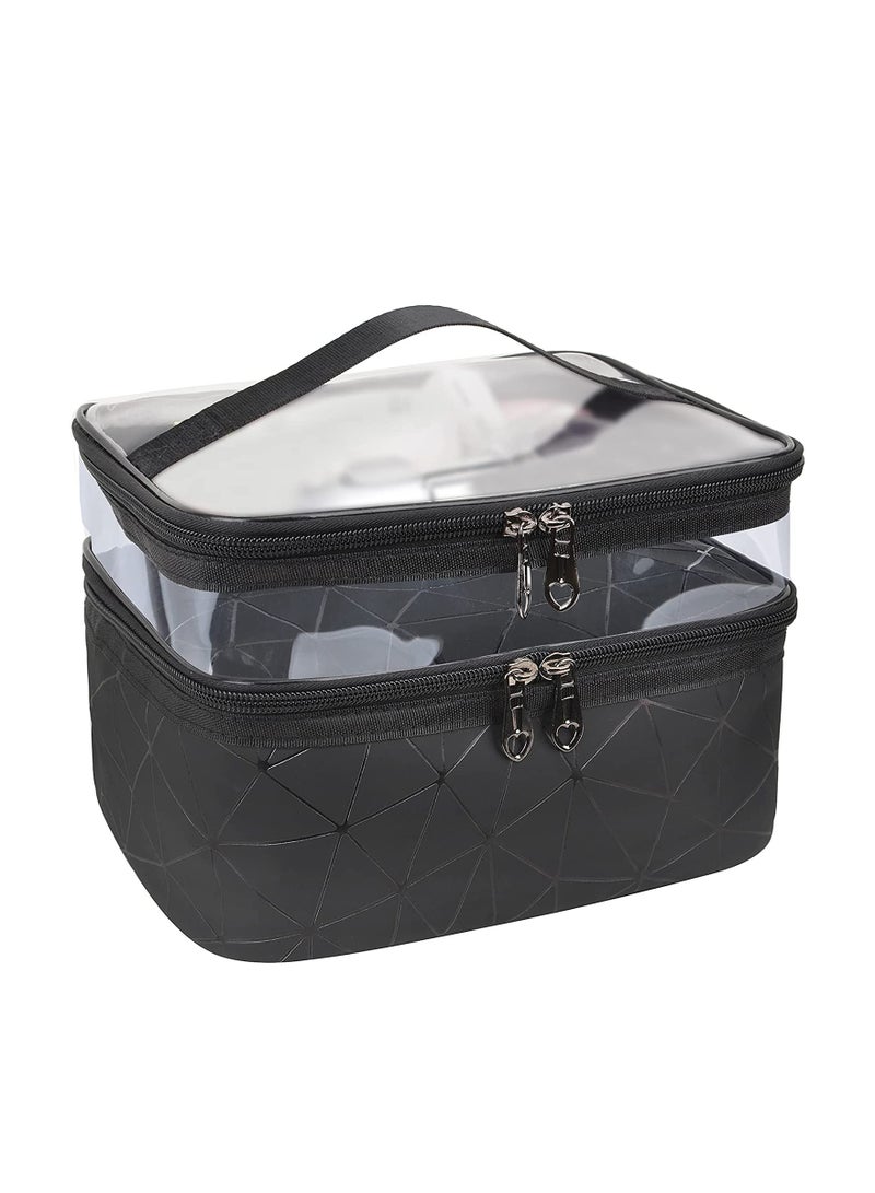 ORiTi Cosmetic bag Double Layer Travel Makeup Bags For Women, Waterproof Portable Cosmetic Cases Make up Organizer for Makeup, Cosmetics Tools - Image 3