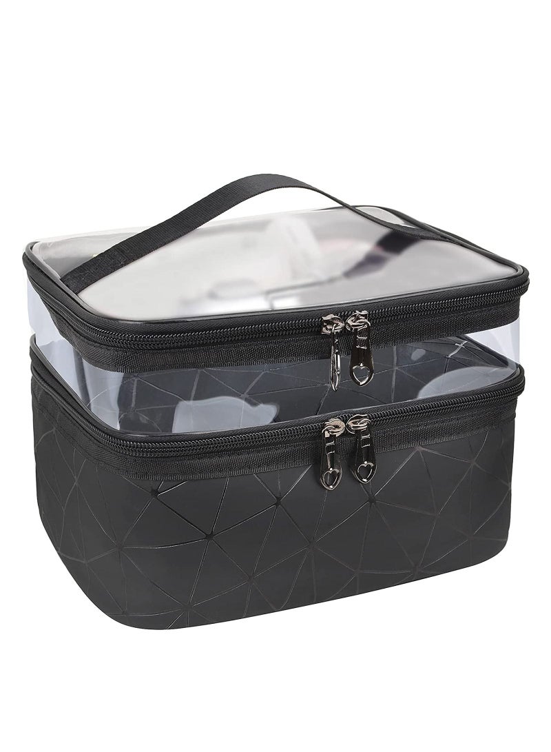 ORiTi Cosmetic bag Double Layer Travel Makeup Bags For Women, Waterproof Portable Cosmetic Cases Make up Organizer for Makeup, Cosmetics Tools - Image 1