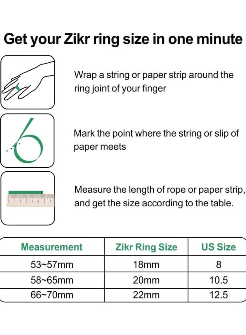 IQibla Zikr lite Smart Tasbih Tally Counter Ring Zikr Digital Tasbih 5 Prayer Time Reminder Bluetooth Green 20mm - Image 3