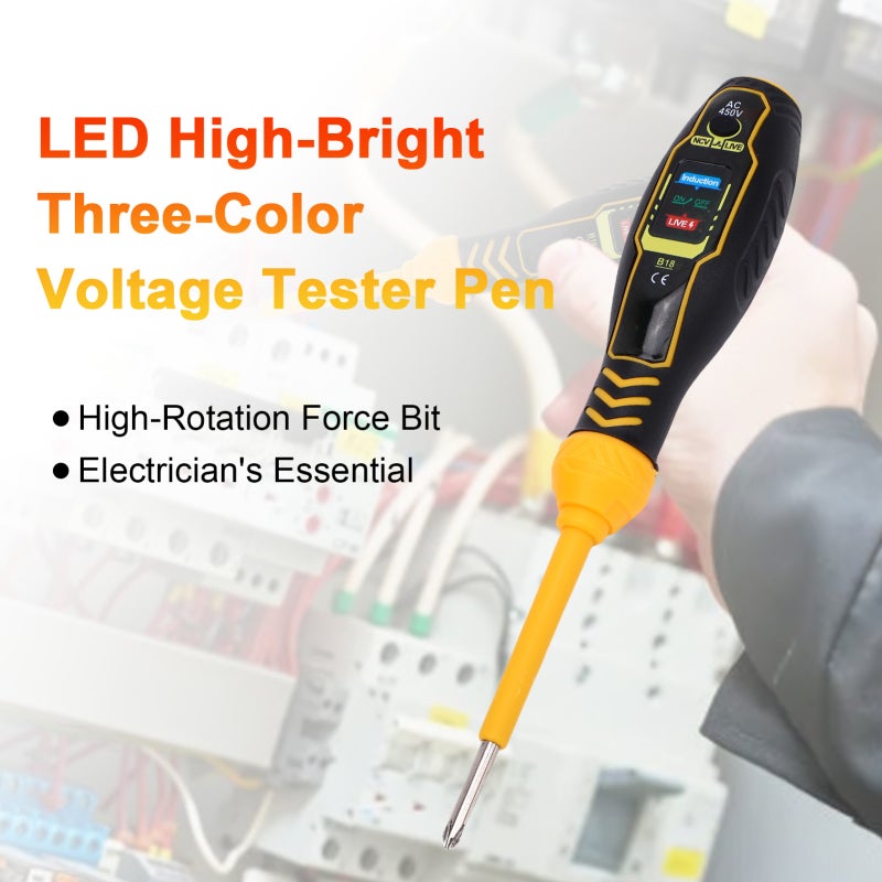 قلم اختبار الجهد غير المتصل: اختبار الجهد ومفك البراغي 2 في 1 - مؤشرات إضاءة LED ثلاثية الألوان ومقبض معزول آمن للكهربائيين المحترفين ومهام التصميم الذاتي في المنزل والهواة - Image 2