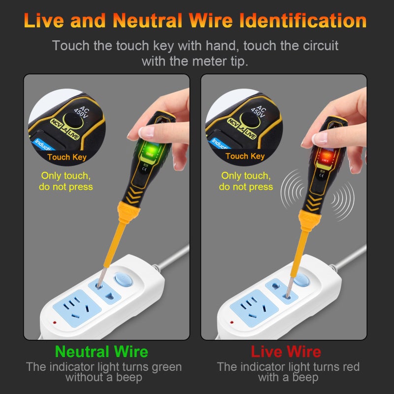 قلم اختبار الجهد غير المتصل: اختبار الجهد ومفك البراغي 2 في 1 - مؤشرات إضاءة LED ثلاثية الألوان ومقبض معزول آمن للكهربائيين المحترفين ومهام التصميم الذاتي في المنزل والهواة - Image 4