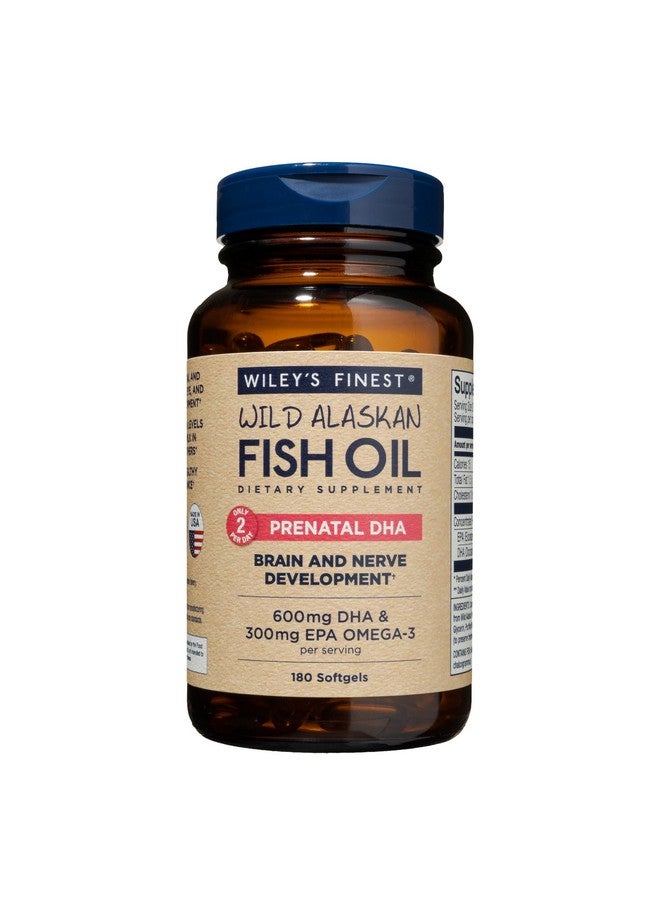 Wiley's Finest Wiley's Finest Wild Alaskan Fish Oil Prenatal DHA - 900mg EPA and DHA Omega-3s for Pregnant Women and Nursing Mothers - 180 Softgels (90 Prenatal Vitamin Servings)  - Image 1
