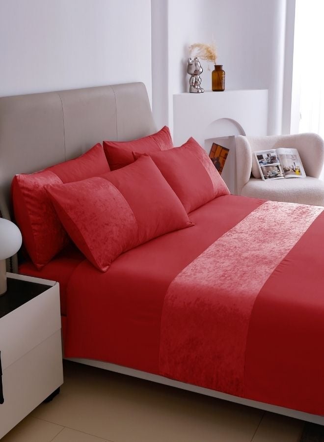 LUNA Home Premium 6 Pieces King Size Duvet Cover With Velvet Decor Red - Image 3
