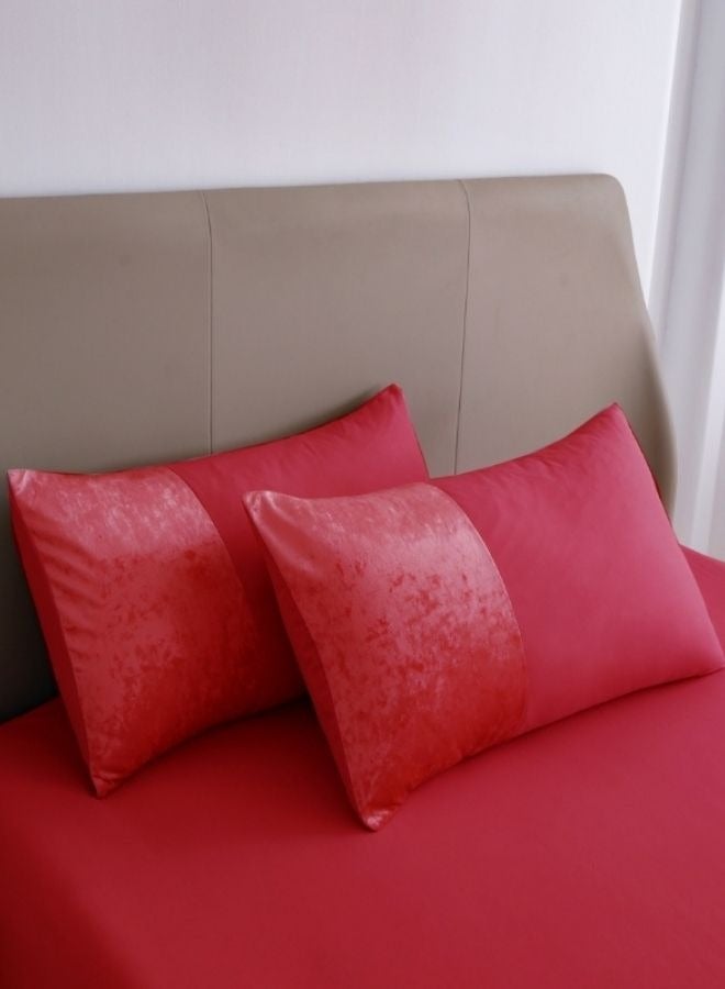 LUNA Home Premium 6 Pieces King Size Duvet Cover With Velvet Decor Red - Image 4