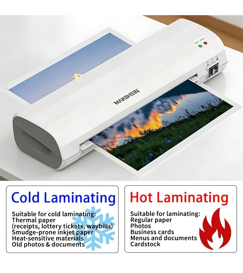 A4 Laminator Machine 9 Inch Hot And Cold Laminating With 50 Sheets 5R Photo Paper White For Office School Business Home - Image 3