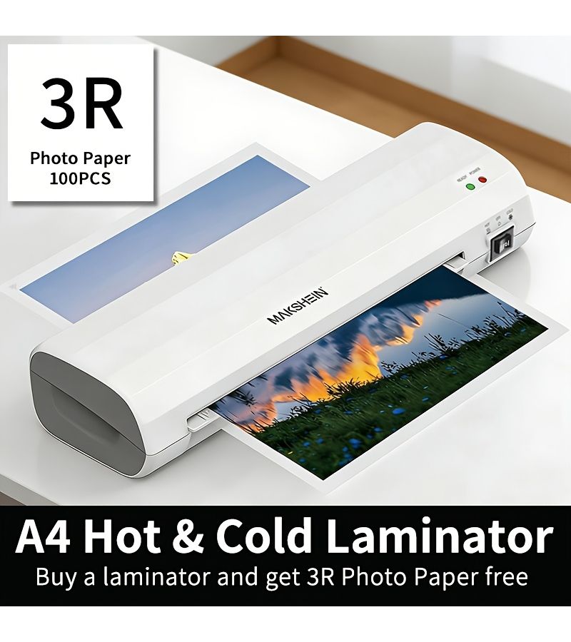 A4 Laminator Machine 9 Inch Hot And Cold Laminating With 50 Sheets 5R Photo Paper White For Office School Business Home - Image 1