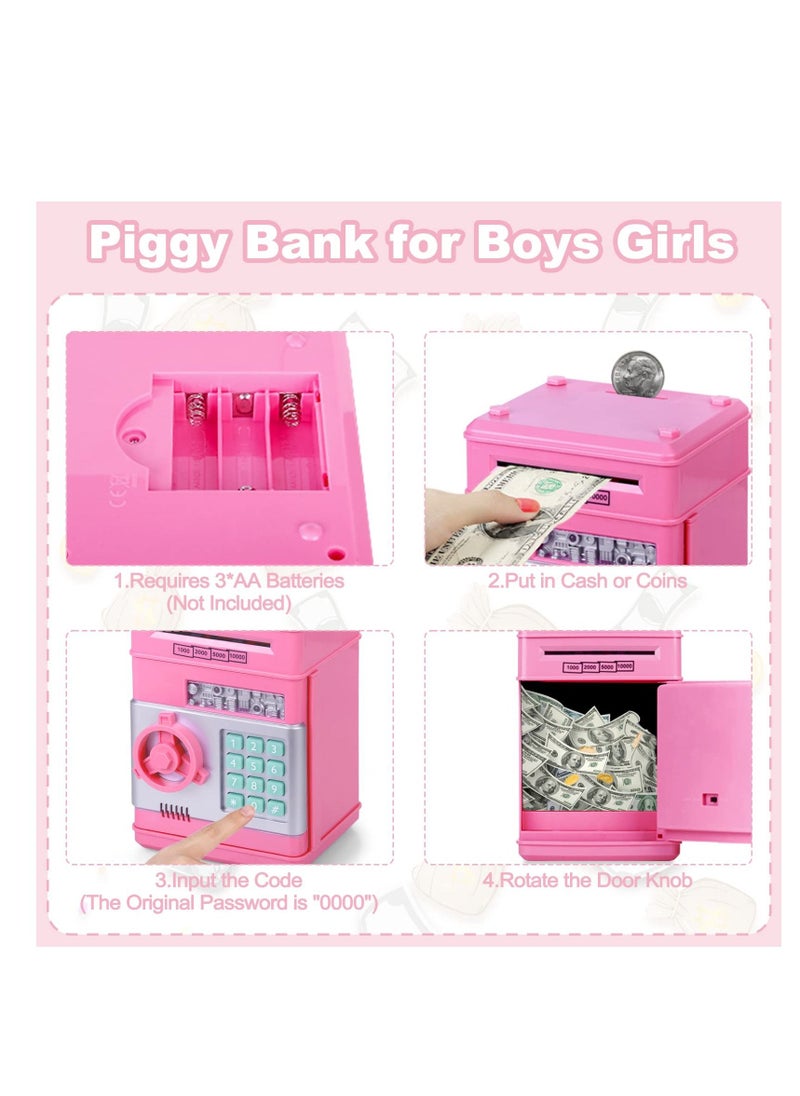 MIXDE Bank for Girls 4-11 Years Old,Refasy Kids Safe Bank for Boys Birthday Gifts Toy for Kids Electronic ATM Money Bank for Adults Money Saving Box Safe Coin Bank Toy Kids Toys Pink  - Image 4