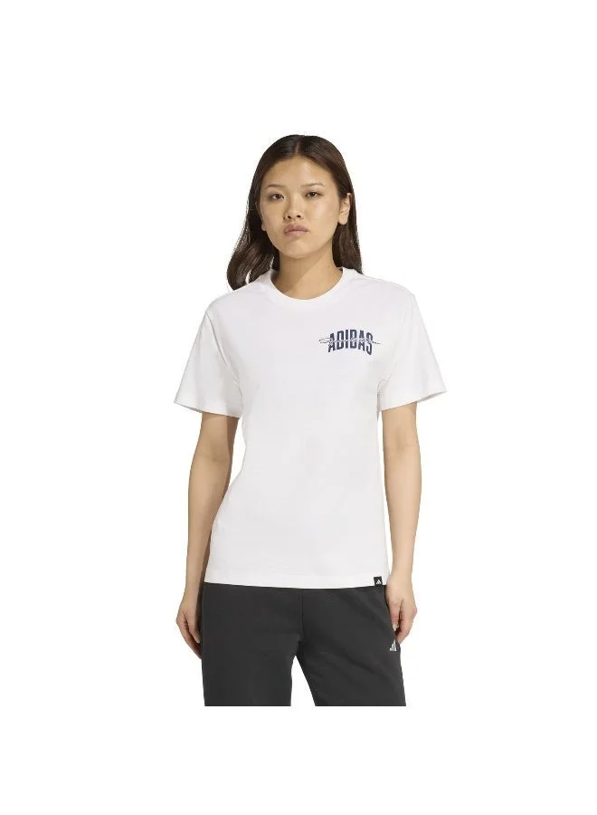 Adidas W Colleg T White Graphic Tee (Short Sleeve) T-Shirts For Women