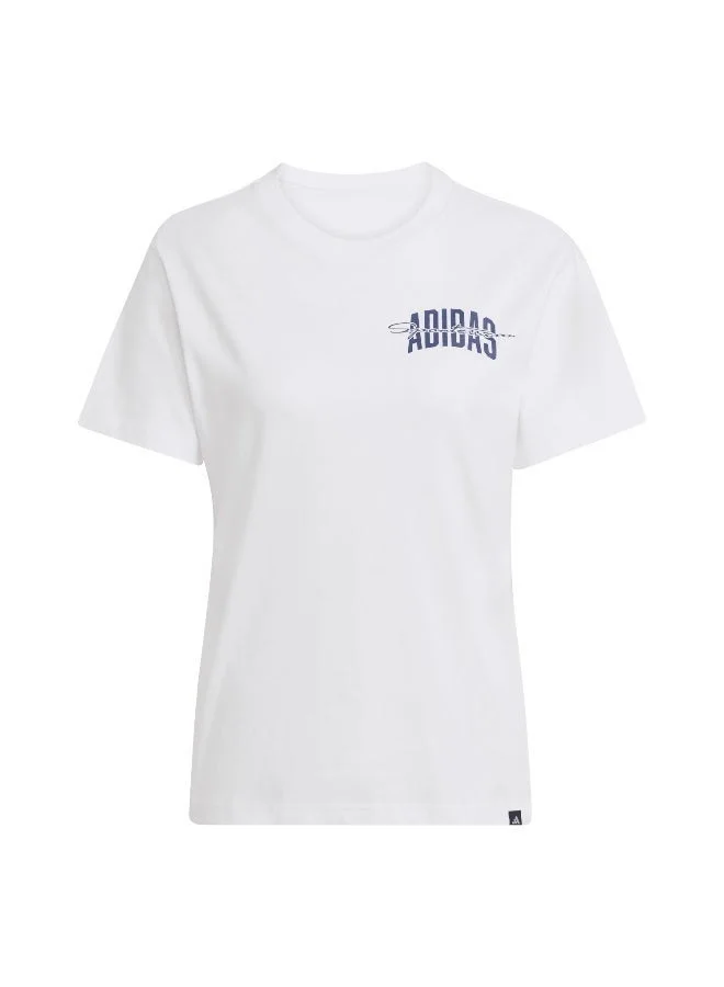 Adidas W Colleg T White Graphic Tee (Short Sleeve) T-Shirts For Women