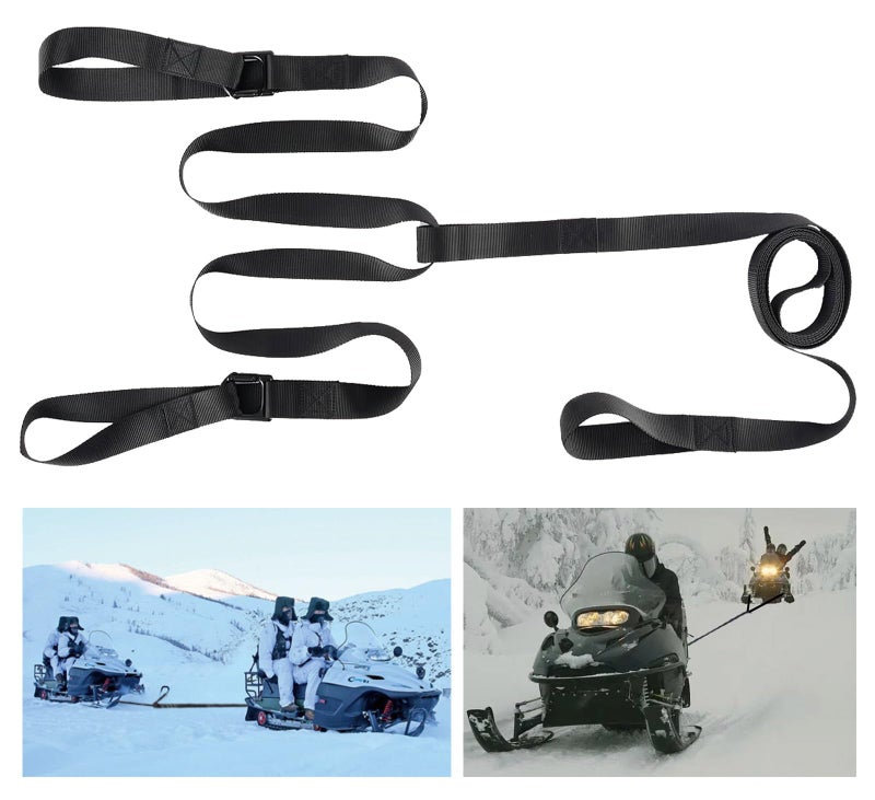 Rosemarie Heavy Duty Snowmobile Tow Straps, Long Reinforced Emergency Gear ATV Tow Rope with Two Hooks 3 Point Strips, Sled Pulling Straps for Ski Snowboard Accessories Kit - Image 1