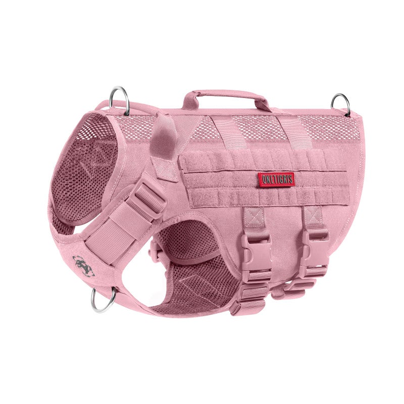 OneTigris Tactical Dog Harness for Small Dog, No Pull Small Dog Vest Harness with Handles Breathable Military Dogs Molle Vests for Walking Hiking Training (Pink, Medium) - Image 1