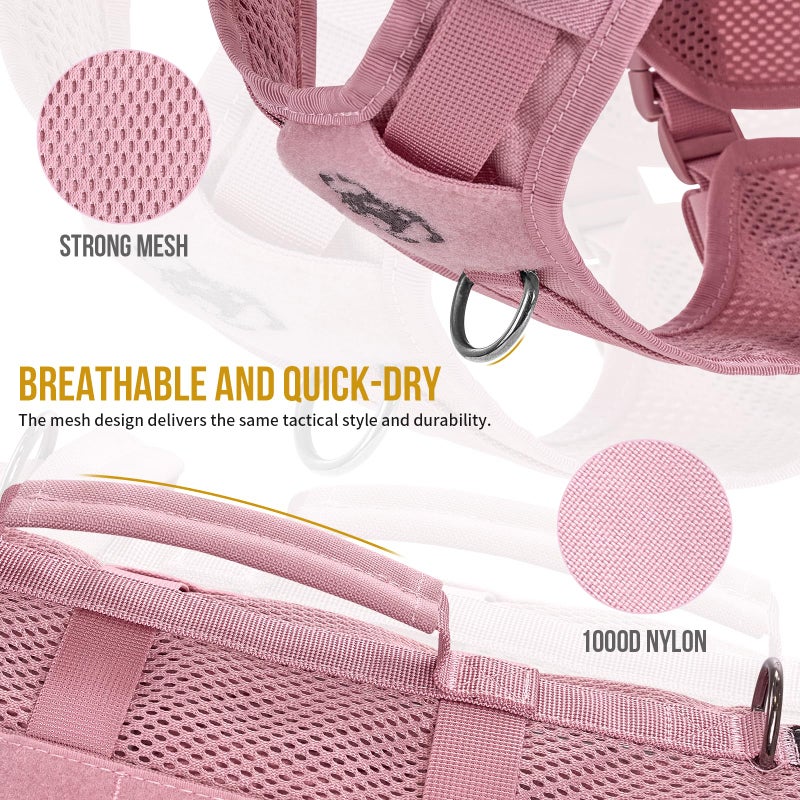OneTigris Tactical Dog Harness for Small Dog, No Pull Small Dog Vest Harness with Handles Breathable Military Dogs Molle Vests for Walking Hiking Training (Pink, Medium) - Image 2
