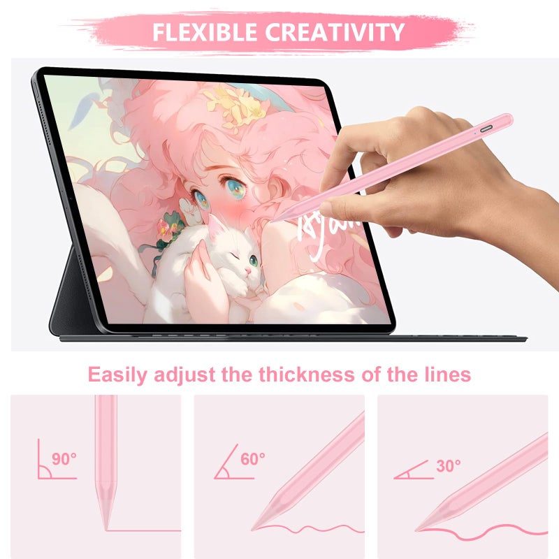 FUWANG Stylus Pen for iPad A16/10th/9th Generation, 10Mins Fast Charge for Apple Pencil&iPad Pen, Compatible with iPad A16/10th/9th/8th/7th/6th/Pro 13''11''M4/12.9 inch/Air 11'' 13'' M3/M2/Mini 6/5, Pink - Image 4