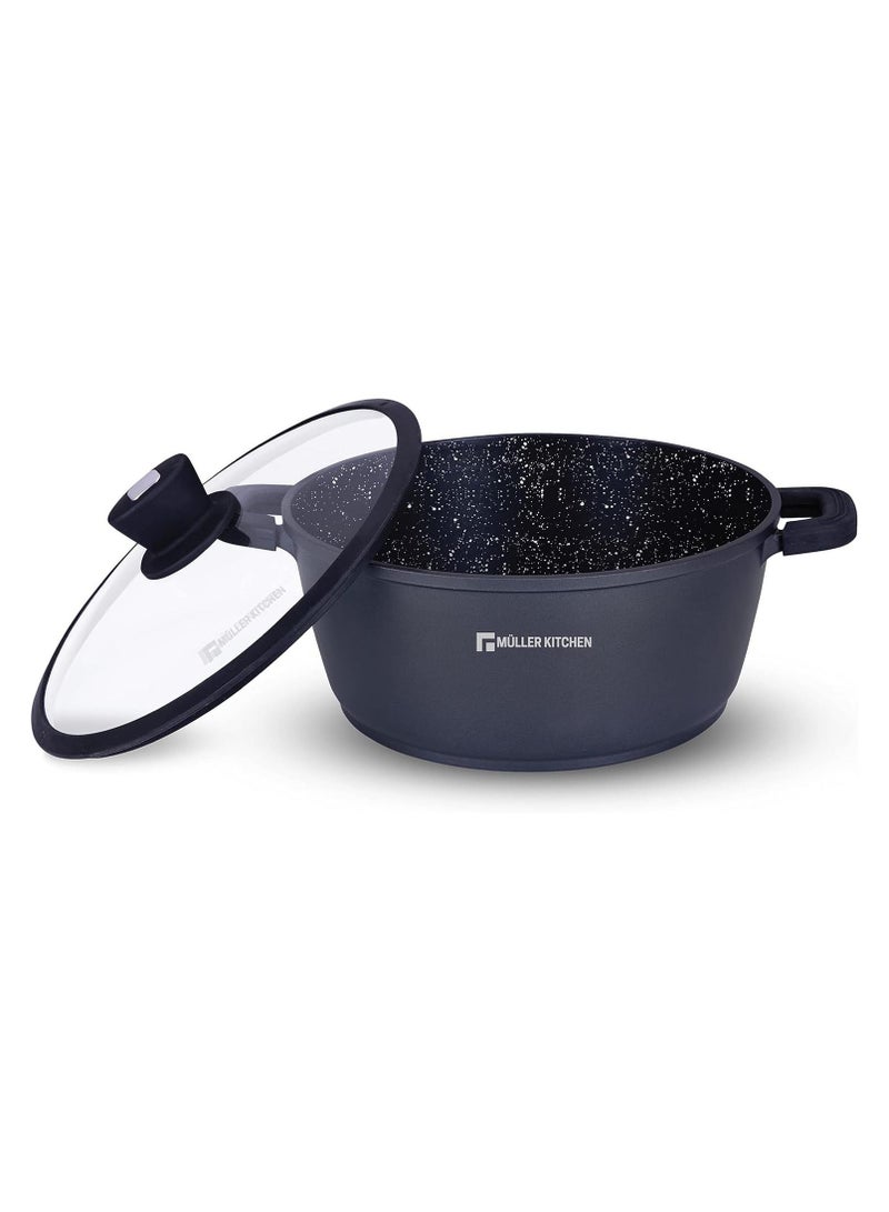 MULLER KITCHEN Casserole 32cm, with Glass Lid, 9.4L Die-Cast Aluminum, German Non-Stick Marble Coating, PFOA-Free, Suitable for Multiple Stoves - Image 1