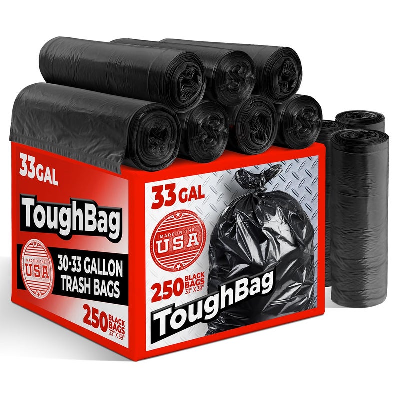 ToughBag 3033 Gallon Trash Bags Heavy Duty 32 x 38 Black Garbage Bags 250 COUNT 30 32 Gallon Trash Bags Made In USA - Image 3