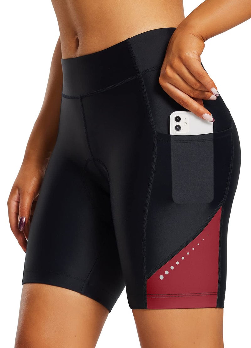 Baleaf شورتات دراجات نسائية BALEAF مع وسادة 4D شورتات دراجات هوائية 7" مع جيوب UPF50+ أحمر L - Image 2