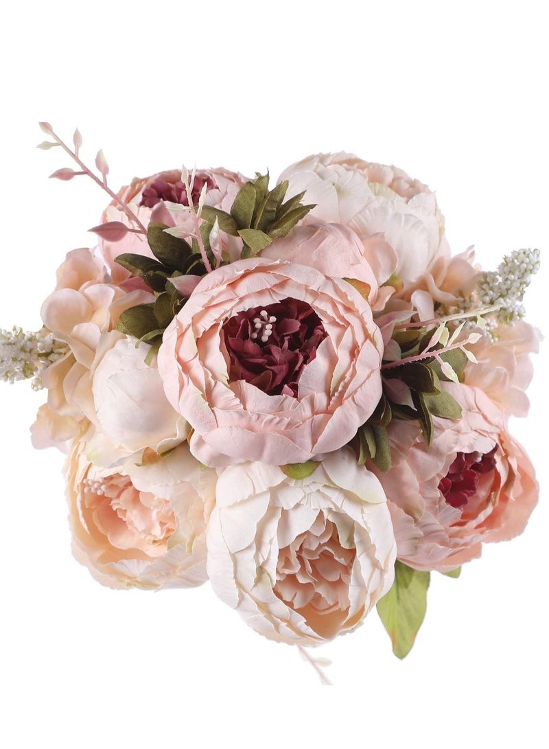 Captaintech Vintage Artificial Peony Silk Flowers, Fake Peonies Vintage Bouquet for Wedding Anniversary Home Decoration(Light Pink) - Image 1