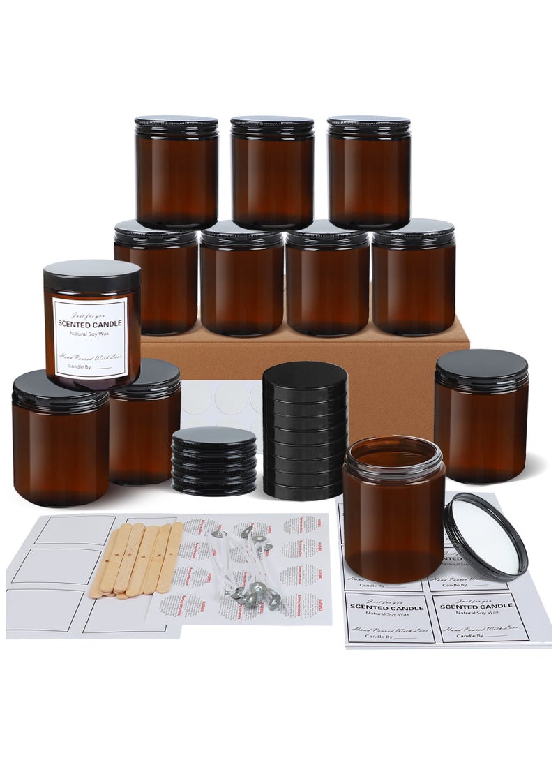 12 Pack 8 oz Thick Brown Glass Jars with Lids – Reusable Candle Jars with 12 Metal & 12 Plastic Lids – Empty Round Storage Containers for Spices, Herbs, Powders, and DIY Canning - pzsku/Z00F1D24BE4AD21C6B8B2Z/45/_/1726580837/d48994ba-98c9-48d1-9190-6028c6aa49b1