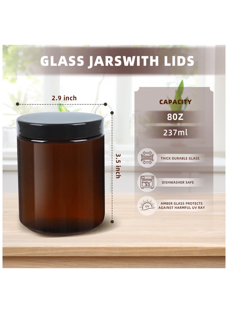 12 Pack 8 oz Thick Brown Glass Jars with Lids – Reusable Candle Jars with 12 Metal & 12 Plastic Lids – Empty Round Storage Containers for Spices, Herbs, Powders, and DIY Canning - pzsku/Z00F1D24BE4AD21C6B8B2Z/45/_/1726580847/002657fd-68e5-4111-9ca0-28cf75c46794